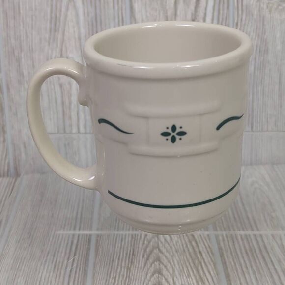 Longaberger Pottery Retired Dark Green White Woven Traditions Coffee Mug Cup - Picture 2 of 6